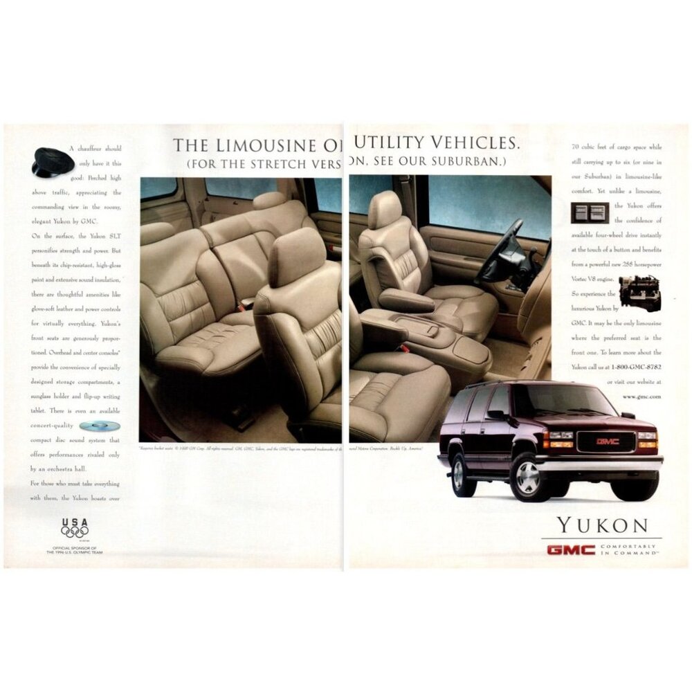 1997 GMC Yukon Limousine of SUVs 2 Page Vintage Print Ad Interior Wall Art